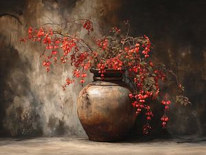 Blumenstillleben | Terrakotta-Vase mit Blüten