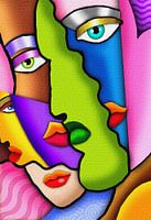 Abstract painting of female faces