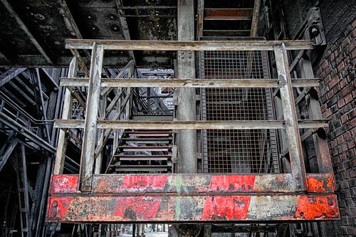 Old stairs with red markings
