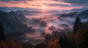 Nebelverhangene Herbstmorgenidylle