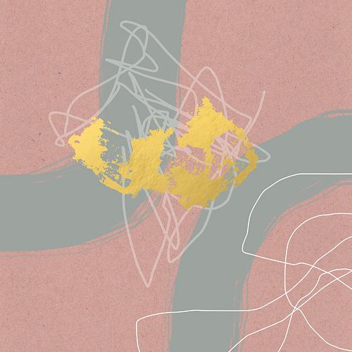 Abstracte organische geometrische vormen en lijnen in goud, grijs en wit