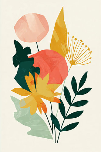 Botanical Tableau in coral no.4