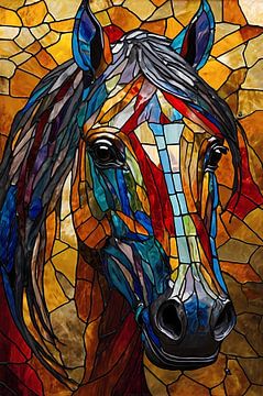 Abstract Horse Head in Stained Glass Style by De Muurdecoratie