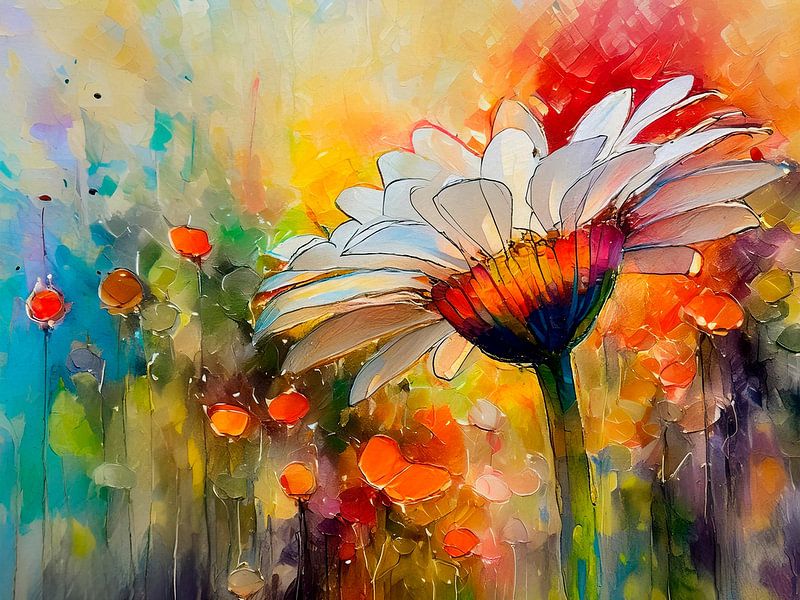 Aquarell eines großen weißen Gänseblümchens in der Bordüre von Studio Pieternel