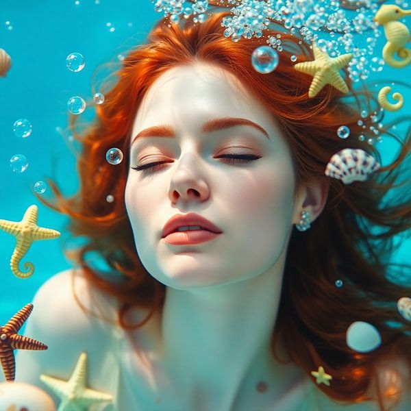 Zee Mystiek – Onderwaterportret van een Vrouw met Rood Haar van Kleurenrijk