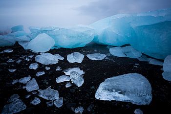 Icebergs on black beach