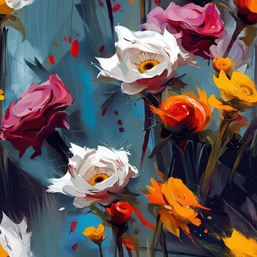 Colourful Flower Painting - Modern Abstract Art with Flowers by DesignByDessie