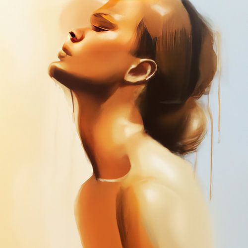 Abstract portret in goud en bruintinten