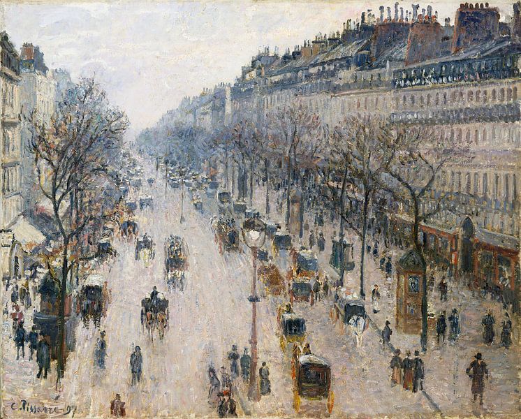 Der Boulevard Montmartre an einem Wintermorgen, Camille Pissarro von Meesterlijcke Meesters