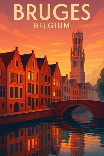 Brugge België Zonsondergang Gracht Muurkunst