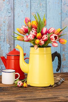 Colourful Tulips in Old Enamel Coffee Pot by PhotoArt Thomas Klee