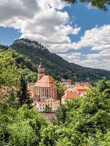 Königstein in der Sächsischen Schweiz - Aussicht Richtung Stadt und Festung