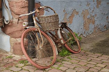 Rotte fiets op de muur van het huis van Flatfield