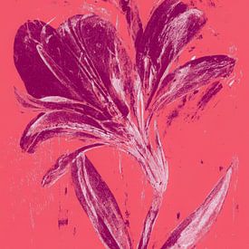 Sérigraphie botanique expressive en fuchsia sur fond rose vif sur But First Framing