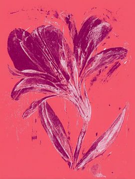 Sérigraphie botanique expressive en fuchsia sur fond rose vif