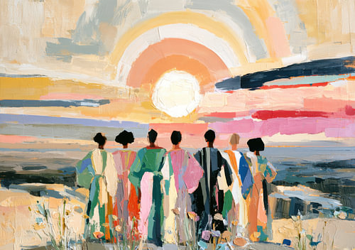 Seven people are watching the sunset by the sea by Niklas Maximilian