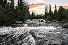 Aube estivale à Fjätfallen | Une cascade aux reflets dorés en Dalécarlie, en Suède sur Dylan Winter Visuals