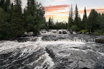 Summer Dawn at Fjätfallen | The Golden-Edged Waterfall in Dalarna, Sweden