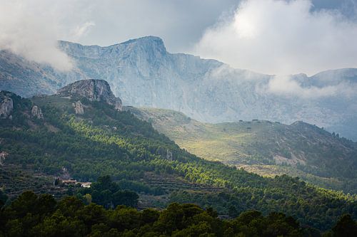 Sonnenlicht in den nebligen, spanischen Bergen  von Arja Schrijver Fotografie