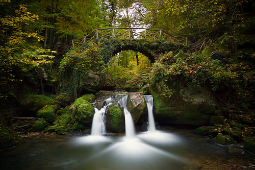 Schiessentümpel waterfall, Mullertahl, Luxembourg, in an autumnal atmosphere