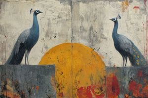 Deux paons au soleil orange