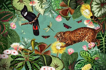 Animaux sauvages exotiques dans la forêt tropicale sur Floral Abstractions