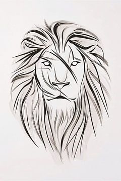 Minimalistischer Löwe in schwarzen und weißen Linien von De Muurdecoratie