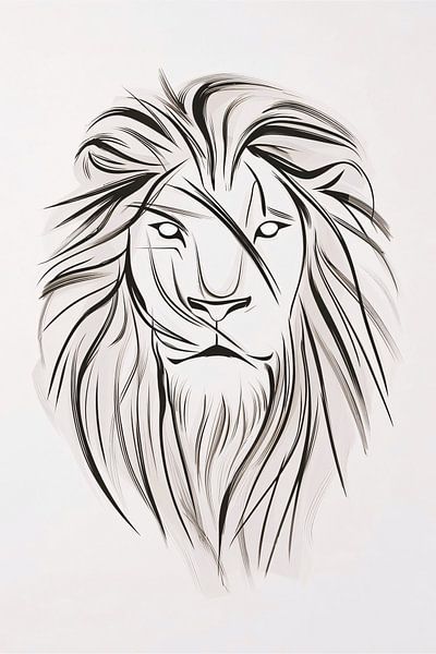 Lion minimaliste aux lignes noires et blanches par Art & Soul Creations
