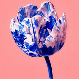 Blue porcelain tulip on a pink background by But First Framing