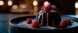 Chocolate cake decorated with raspberries by Poster Art Shop