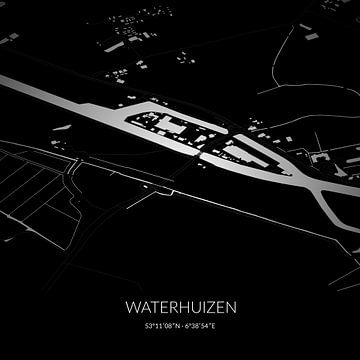 Black-and-white map of Waterhuizen, Groningen. by Rezona