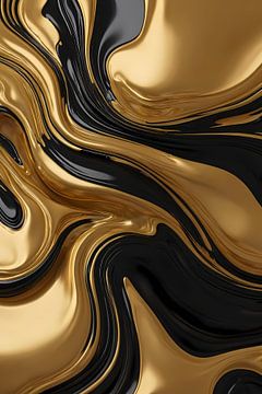 Dynamische gold-schwarze abstrakte Kunst von De Muurdecoratie