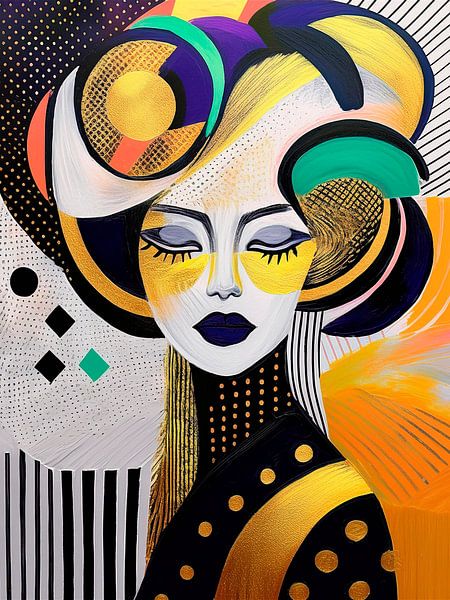 Portrait féminin abstrait et coloré. Série PopArt-1B par Studio Pieternel
