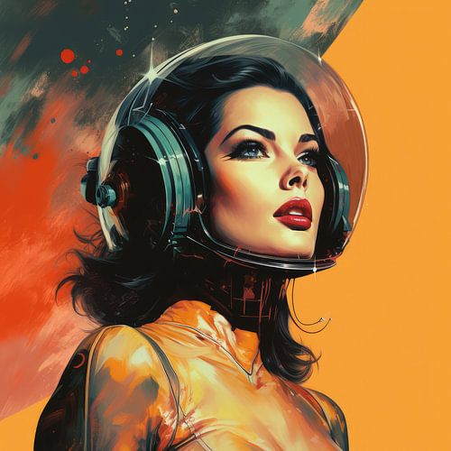 Digital created very beautiful woman in vintage science fiction poster style
