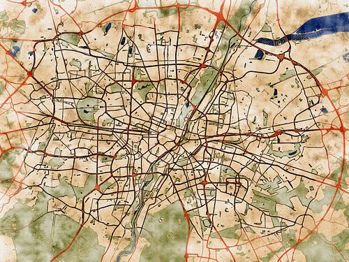 Kaart van München groot in de stijl 'Serene Summer'