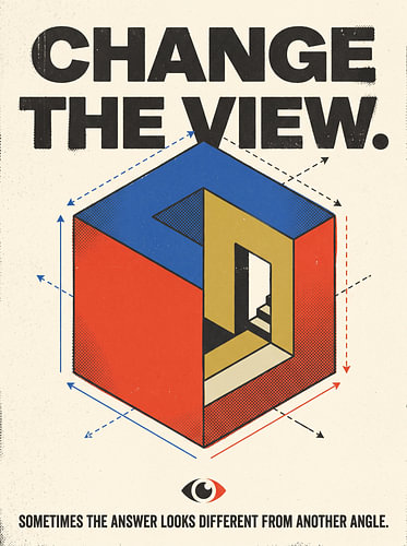 Changer de point de vue, changer de perspective, design motivant, rétro, isométrique, illusion d'optique