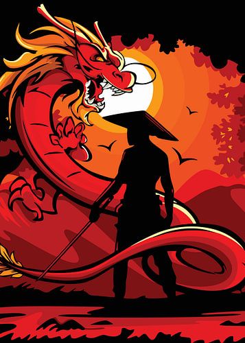 Samurai gegenüber dem Drachen