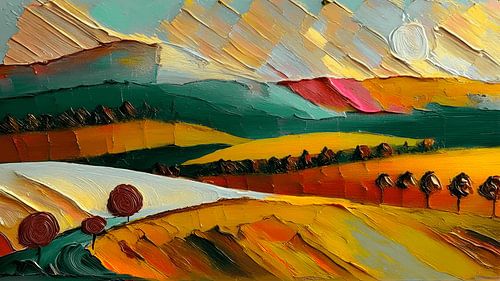 Modern Abstract: A rolling Tuscan hillside in the evening sun