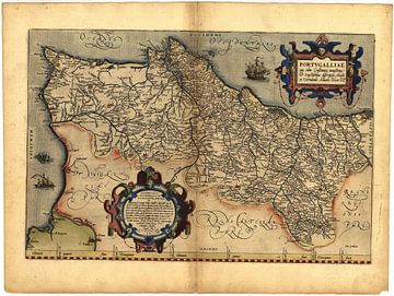 Antieke kaart van Portugal, door Abraham Ortelius, circa 1570 van Dreamy Faces