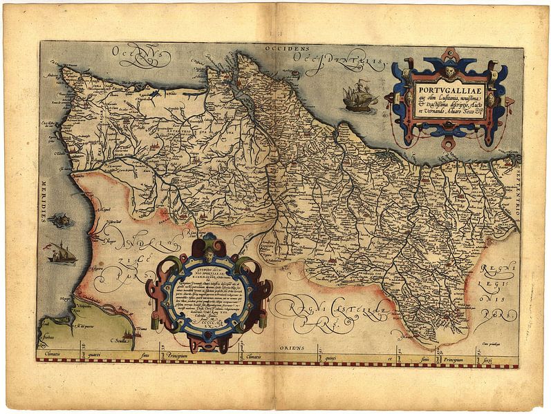 Antike Karte von Portugal, von Abraham Ortelius, ca. 1570 von Dreamy Faces