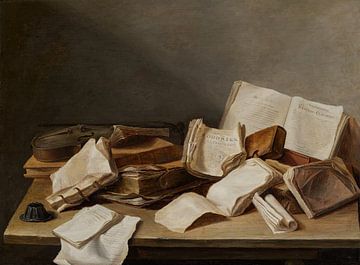 Still life with books and a violin
