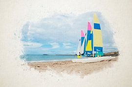 Aquarell von Booten am Strand von Youri Mahieu