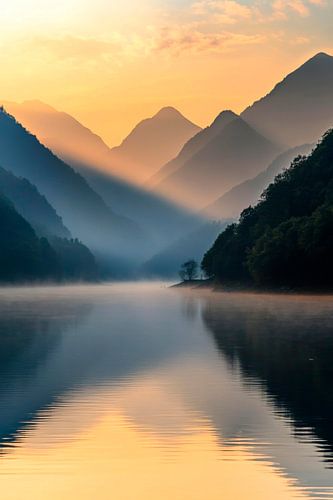 Lac de montagne lumière du matin
