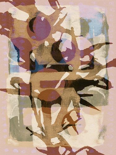 Abstract botanisch in warme pastelkleuren.