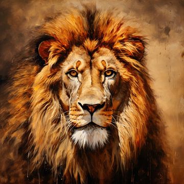 Lion Portrait Art Beige by ARTEO Paintings