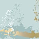 Moderne abstracte botanische kunst. Gras in wit op pastel mintgroen en goud. van Dina Dankers thumbnail