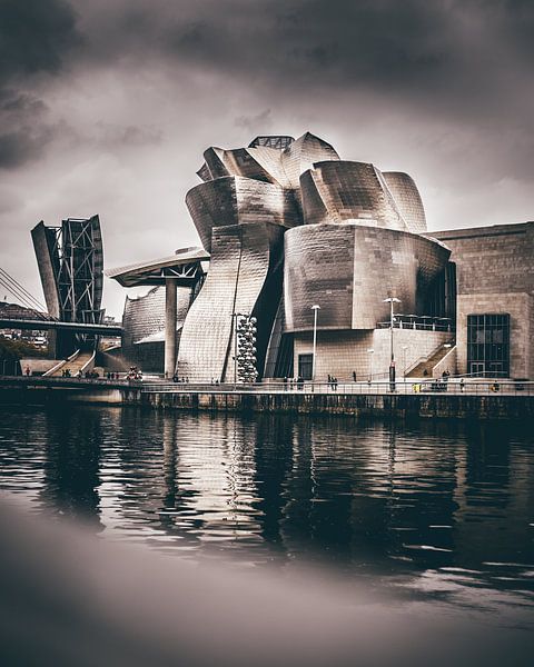 Guggenheim Museum Bilbao und hoher Baum und das Auge von Harmen van der Vaart