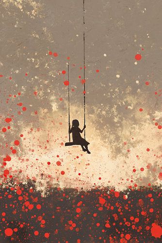 Fille sur une balançoire rouge à pois