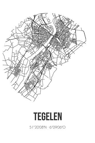 Tegelen (Limburg) | Landkaart | Zwart-wit