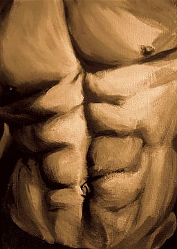 Gespierd mannelijk bovenlijf aarde geel van Krista Kitsz Art